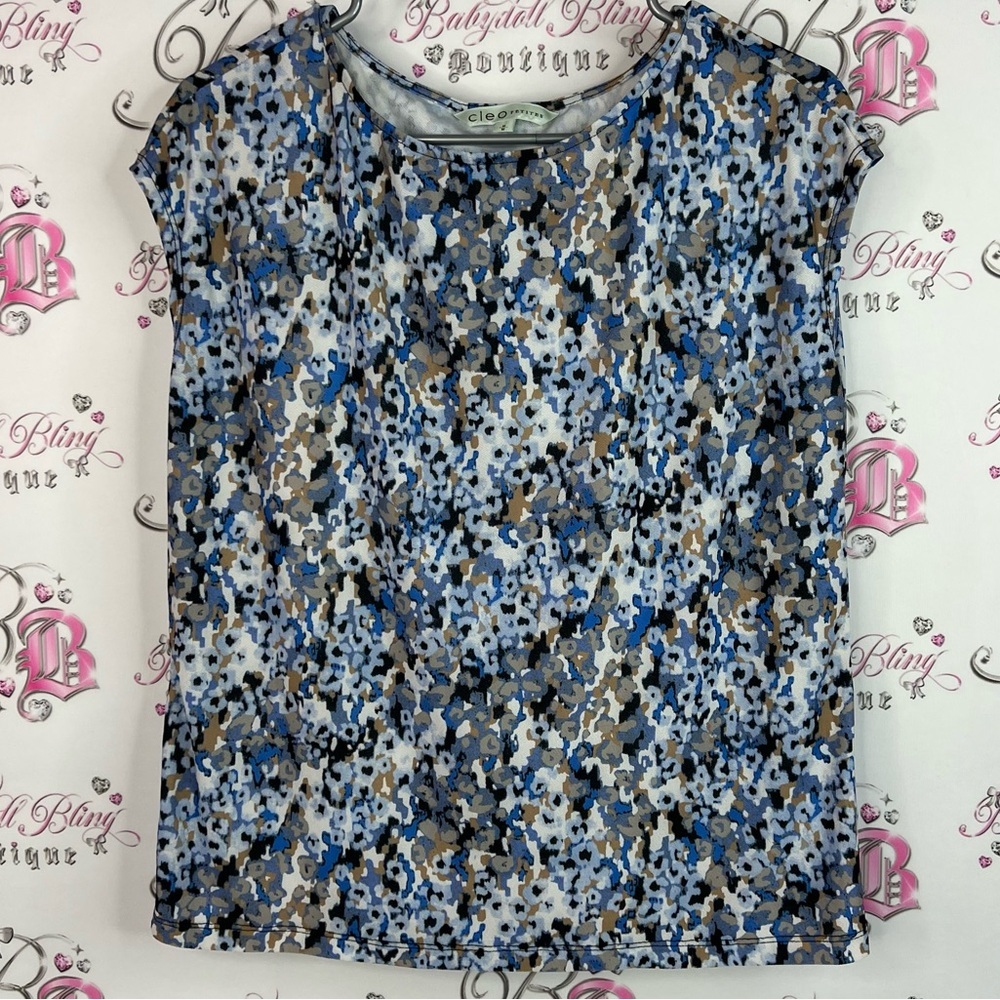 Cleo tshirt flowers floral watercolor painting Blue and Gray Abstract Blouse